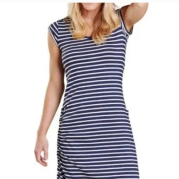 Toad & Co Samba Muse Midi Women's Dress Blue White Striped 🆕 FAST🏃‍♀️⚡🚚💥 - Picture 2 of 6